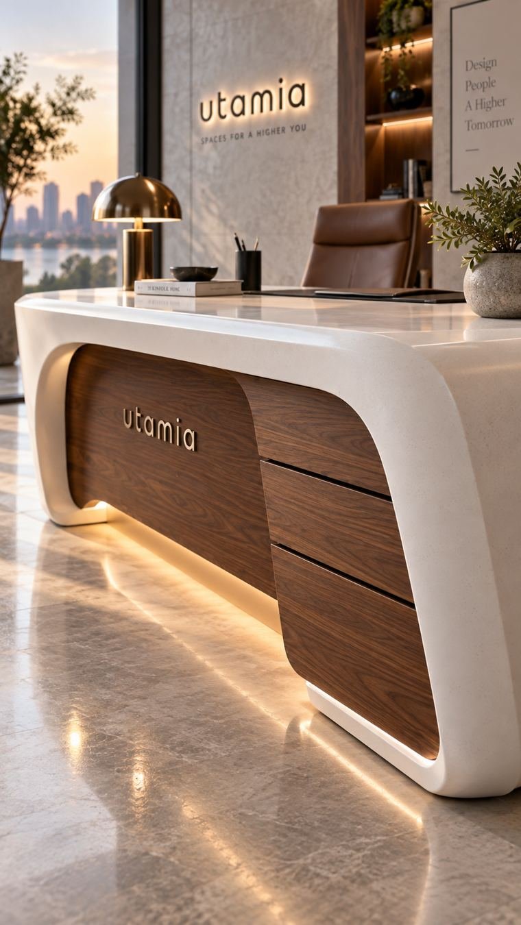 Bureau en Corian blanc et noyer