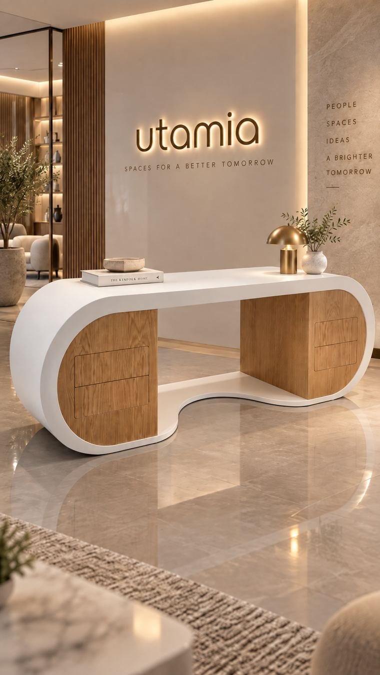 Bureau galet Corian et chêne