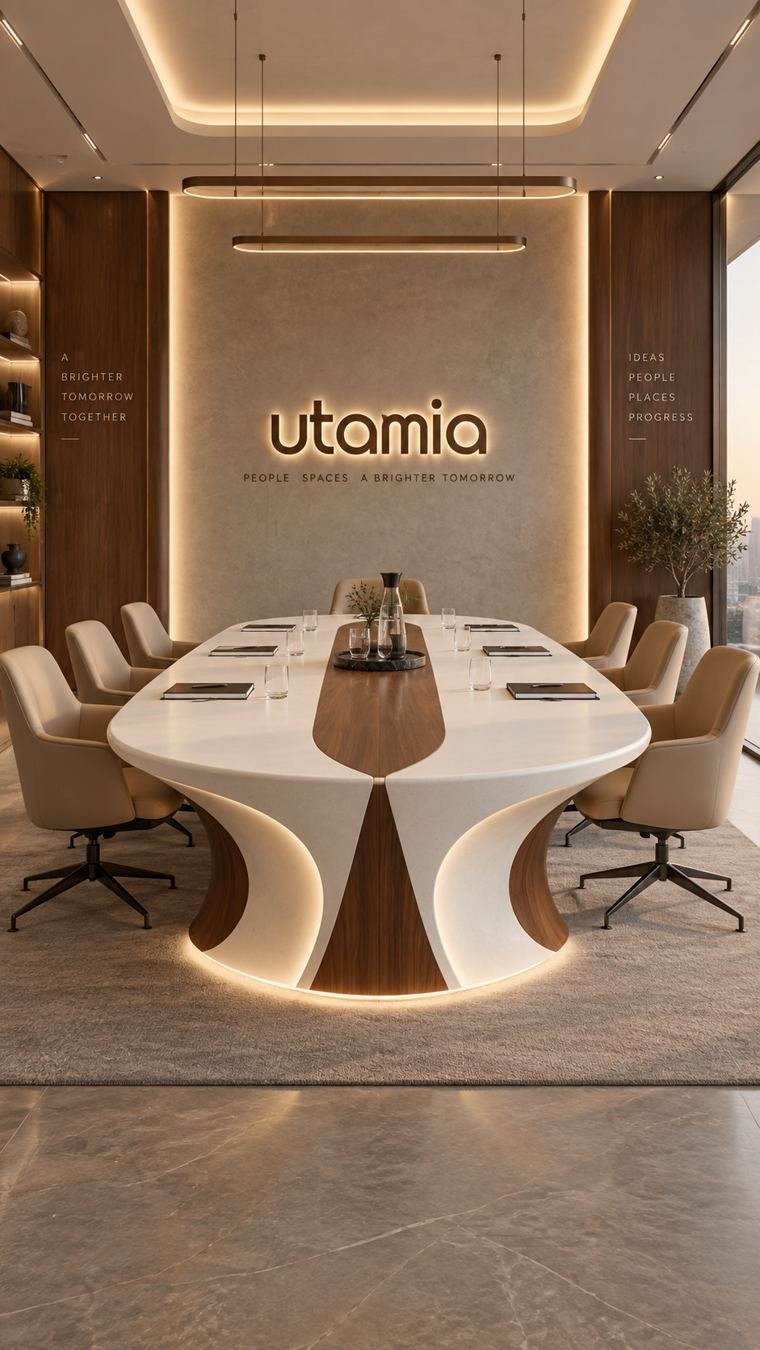 Table de conseil Corian et noyer