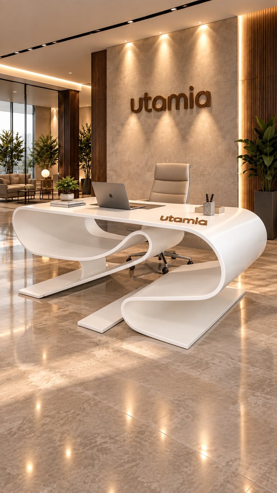 Bureau ruban en Corian blanc