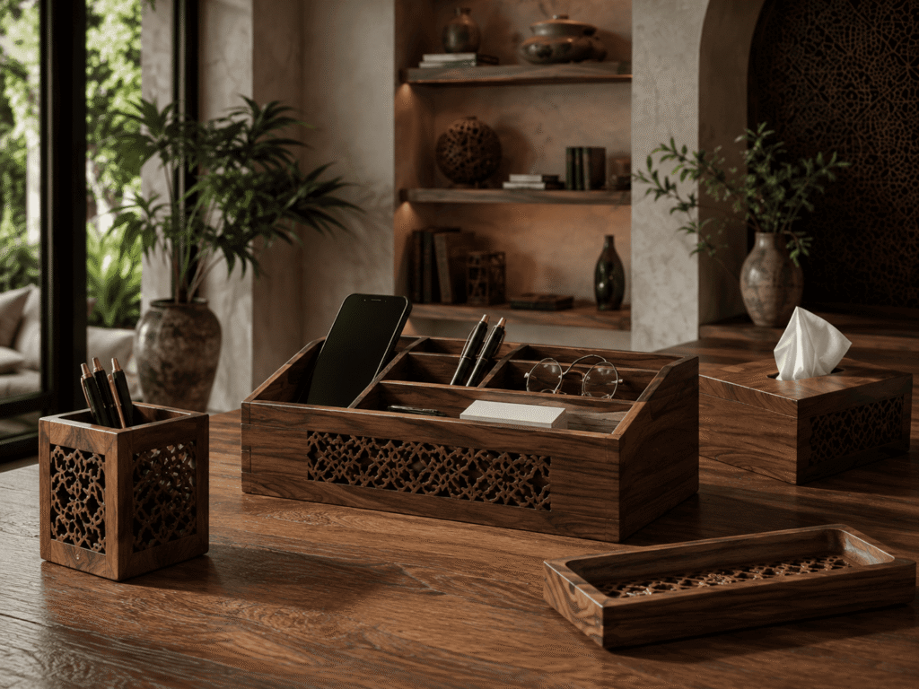 Objet décoratif en bois usiné CNC