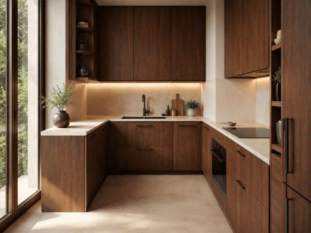 Cuisine contemporaine en bois et tons naturels