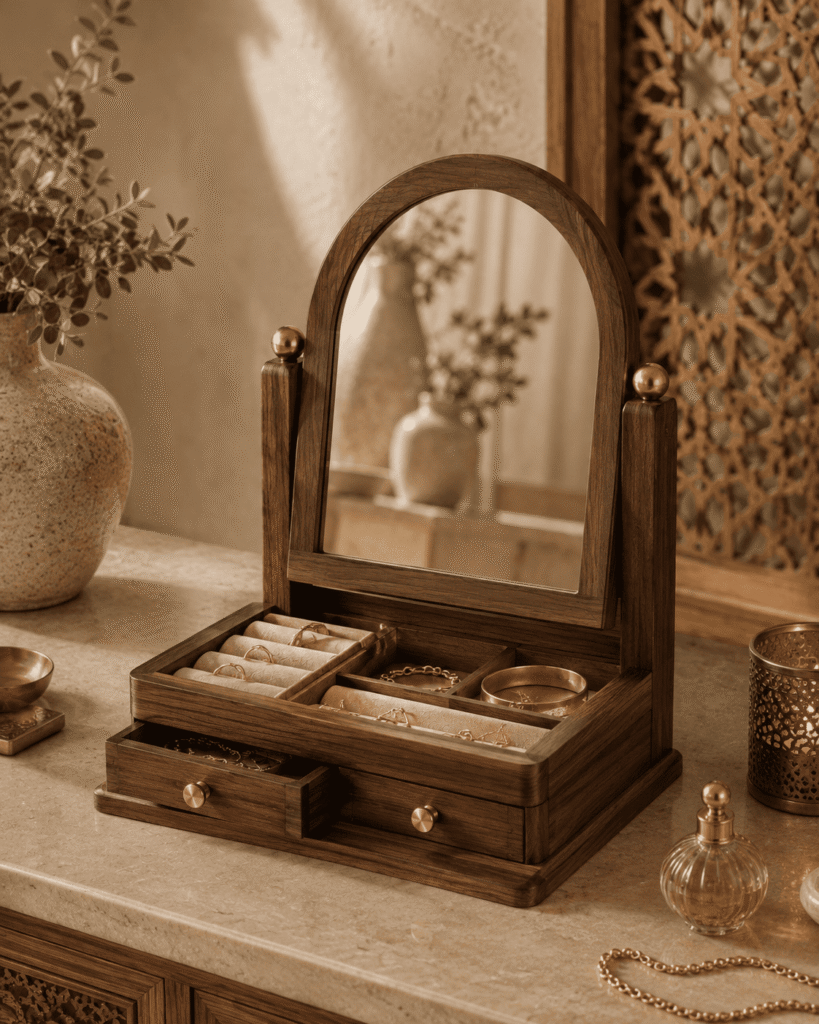 Coffret à bijoux avec miroir intégré